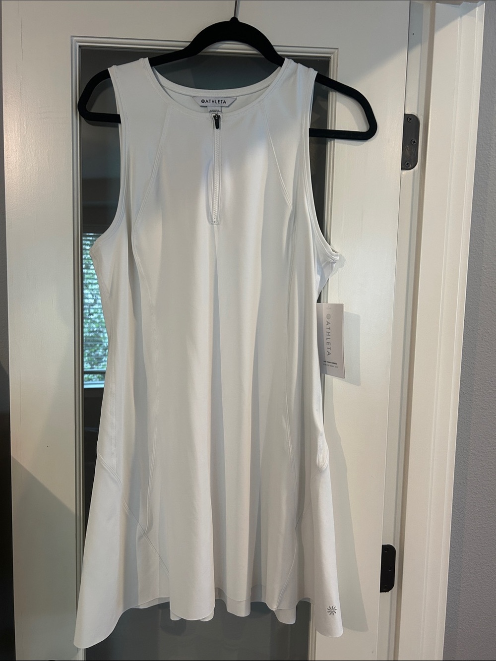 Athleta White Sleeveless Zip-Front Active Skater Dress